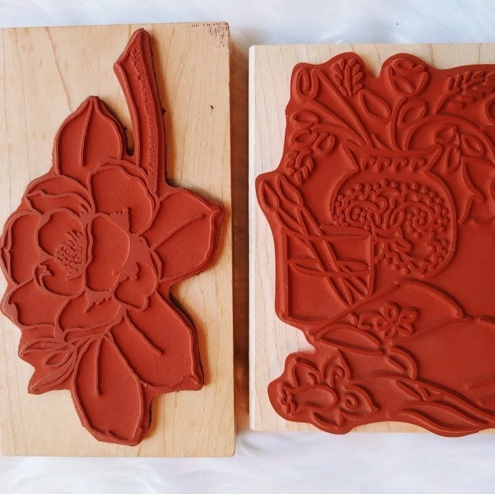 Wood Rubber Stamp Magnolia Floral 2 pcs